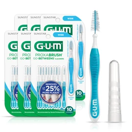 GUM Proxabrush Go-Betweens - Wide - Interdental Brushes - Soft Bristled Dental Picks for Plaque Removal Health - Safe for Braces & Dental Devices, 10ct (Pack of 6)
