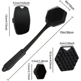 Silicone scrubber - cepillo para espalda baño, cepillo de silicona para cuerpo, cepillo para lavar el pelo y cepillo para lavar la cara, esponja de silicona para cuerpo (black)