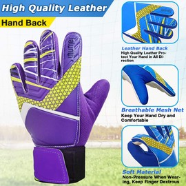 Jalunth Soccer Goalkeeper Goalie Gloves Kids Youth Goal Keeper Field Player Glove Boys Girls Ages 7-8 Years Old Anti-Slip Latex Palm Soft Pu Hand Back Purple Size 6