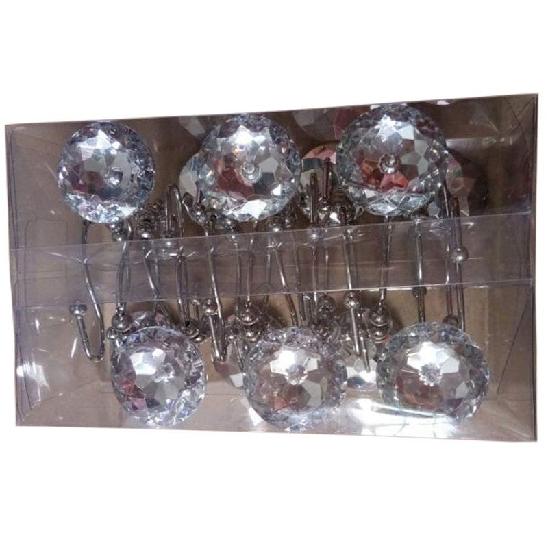 Shower Window Curtain Double Hooks，Stainless Steel Rustproof Crystal Rhinestones Gem