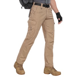 Zoofly Mens Work Pants Outdoor Hiking Pants Ripstop Waterproof Cargo Pants Multi Pockets Lightweight Army Tactical Pants Khaki 42W*32L