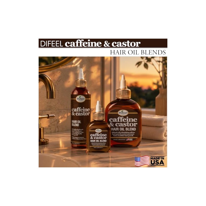 Difeel Aceite capilar premium con cafeína y ricino para un