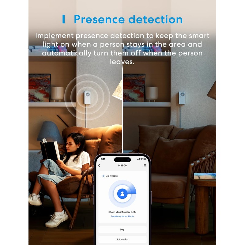 meross Motion and Presence Sensor, Motion Detector with Light Sensor,