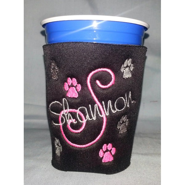 PERSONALIZED EMBROIDERED Koozie can cover for a SOLO CUP!! Design
