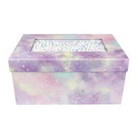 Emartbuy Gift Box, 28 x 18 x 13 cm, Pink Purple Pastel with Lid and Multicoloured Balls Decoration