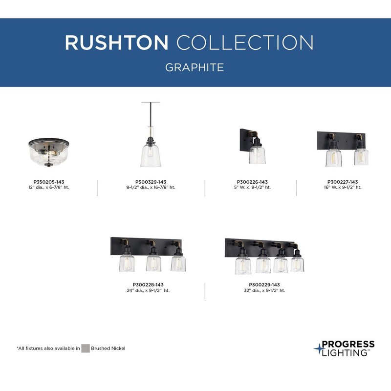 Rushton Collection 1-Light Graphite Clear Glass Industrial Hanging Pendant Light