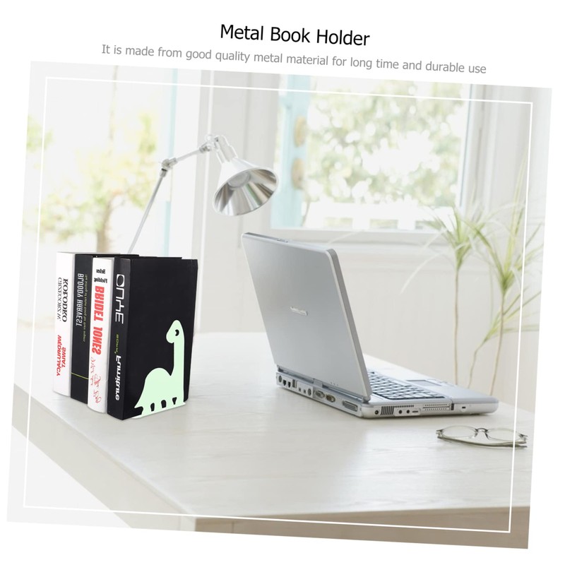 STOBOK Dinosaur Metal Bookends - Children's Bookshelf Table Top Shelf