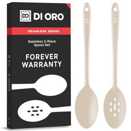 DI ORO Silicone Spoons for Cooking - Large Kitchen Spoons for Mixing, Serving, & Stirring - 600°F Heat-Resistant Non Stick Utensils – Big Solid & Slotted Basting Spoons - Dishwasher Safe (2pc, Clay)
