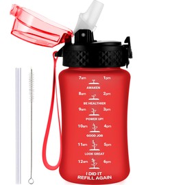 GOPPUS 350ml/12oz Kids Water Bottles With Straw Toddler Drinks Bottle for School Leakproof Children's Bottle with Time Marking Small Bottle BPA free Tritan Sport Bottle Juice Bottles for Girls Boys
