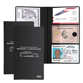 Car Registration & Insurance Document Holder, 2 PCS Auto Vehicle Glove Box Organizer Manual Case Wallet for Cards, Document, Driving License, Key Contact Information, Car Essential Accessories for Women Men （Large）