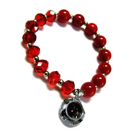 Linpeng Red Birthstone Bracelet, Glass Beaded Charm Bracelets For Women, Birthday Christmas Jewelry Gift, January, 1 pc
