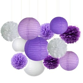 Pack of 12 Tissue Paper Pompoms and Honeycomb Balls Decorative Paper Kit for Birthday Wedding Baby Shower Parties Main Decorations, Pompoms Decoration, Confetti Honeycomb Balls Decoration, Purple A