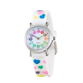 CHAOTECHY Children's Watch for Girls and Boys, Easy to Read and Learn to Read, White Heart 01, Sporty