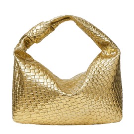 PHILOMENA Women's Knot Strap Leather Dumpling Handbags Zipper Hobo Clutch Purses (Gold)