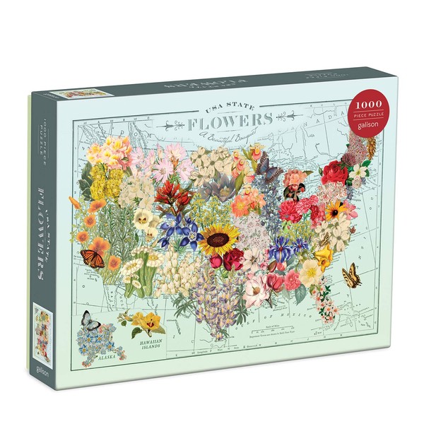Galison Wendy Gold USA State Flowers Puzzle, 1,000 Pieces, 20” x 27” – Jigsaw Puzzle Featuring a Colorful Illustration by Wendy Gold – Thick Sturdy Pieces, Challenging Family Activity, Great Gift Idea