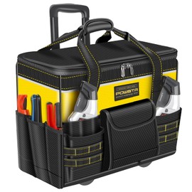 POWSTR 21" Rolling Tool Bag with Wheels,Portable Waterproof Large Tool Storage Bag Organizer with Adjustable Aluminum Telescoping Handle for Repairman Electrician and Mens