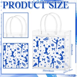 Sweetude 24 Pcs Cheer Clear Treat Bags with Handles for Cheer Team Cheerleader Gift Bag Bulk Cheerleader Party Supplies(Blue)