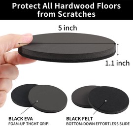 8 PCS 5" Felt Furniture Movers Sliders for Hardwood Floors, Reusable Felt Furniture Moving Pads, Sliders for Moving Heavy Bed Sofa Fridge Couch Cabinet, Move Item Easily and Quickly (Black, Round)