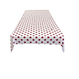 New Creations Fabric & Foam Inc 54" Wide by 72" Long Rectangular Poly Cotton Polka Dot Tablecloth, Red Dot on White