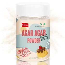 Besway Agar Agar Powder (5 oz), 100% Natural Red Algae, Gelatin Substitute, Vegan Halal Gluten-free, Non-GMO, Sugar-free, Unflavored Plant-based for Cooking Baking