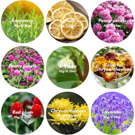 9 bolsas de flores secas, kit de hierbas secas naturales para hacer jabón, velas de bricolaje, joyería de resina, baño, bruja, flores a granel incluyen lavanda, limón, romero, pétalos de peonía y más