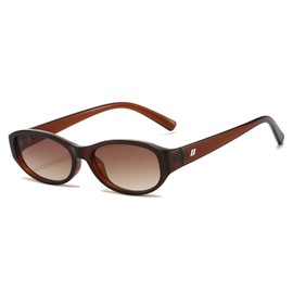 LJCZKA Retro Oval Sunglasses for Women Men Trendy Small Oval Sunglasses Vintage 90s Narrow Cat Eye Frame Shades UV400 Protection (Brown Brown)