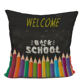 Mancheng-zi Welcome Back to School Throw Pillow Cover,Back to School Gifts for Students Teachers,18 x 18 Inch Colorful Pencils Decorative Linen Cushion Cover for Sofa Couch Bed