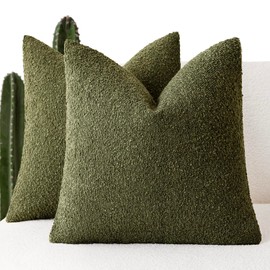 Foindtower Pack of 2 Modern Textured Boucle Throw Pillow Covers Accent Solid Decorative Pillow Cases Cozy Woven Couch Cushion Case for Chair Sofa Bedroom Living Room Home Decor 20x20 Inch Moss Green