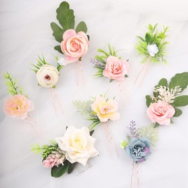 Kercisbeauty Set Floral Hair Pins for Brides Greeny Wedding Headpiece Women Girls Special Occasion Prom Hair Piece (Pattern 6)