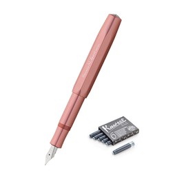 Kaweco AL Sport Fountain Pen (Fine Nib) + Pack of 6 Black Ink Cartridges Gift Set (Rose Gold)