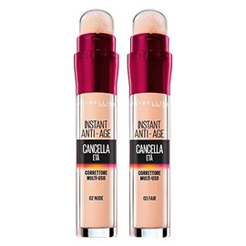 2 x Maybelline New YorkAge-Erasing Liquid Concealer in Colours 03 Fair and 02 Nude with Goji Berries and Haloxyl Covers Dark Circles and Small Wrinkles