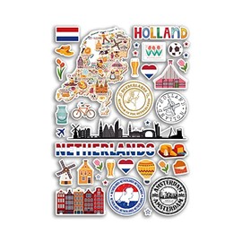 A4 Sticker Sheet Netherlands Landmarks Vinyl Stickers - Holland City Map Airport Stamp Skyline Flag Travel Holiday Culture Aesthetic #79985