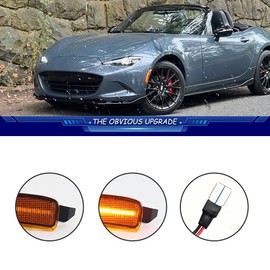TurningMax For 2016 2017 2018 2019 2020 2021 2022 2023 MX-5 Miata Fiat 124 Spider Abarth Front Bumper Side Marker lights Amber Lens Amber LED NA1J-51-5H0C, NA1J-51-5J0C