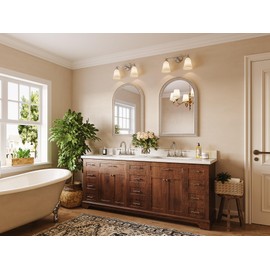 Wiserset Arched Boho Mirror for Wall, 24" x 36" Farmhouse Rustic Wooden Frame Mirror with Beaded, Arch Decorative Wall Mirrors for Bathroom, Vanity, Living Room, Entryway