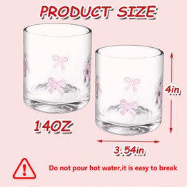 Sel Natural 2 Pcs Anthropologie Glass Juice Cups Bow Icon Bow 14oz Handblown Cocktail Glasses Aesthetic Drinking Glass Old Fashioned Iconic Glasses for Women Sister Friend Party (Pink)