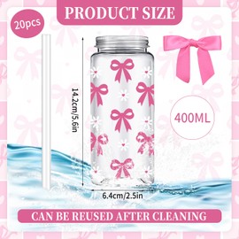 FYSUIMU 20Pcs Coquette Pink Bow Daisy Plastic Cups with Lids and Straws Clear Party Drinking Cups Reusable Tumblers for Wedding Baby Shower Birthday