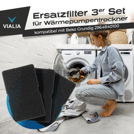 VIALIA Set of 3 Filters 2964840100 Compatible with Beko, Grundig, Blomberg and ElektraBregenz Dryer, Heat Pump Dryer, Coarse, 240 x 150 x 10 mm, Tumble Dryer Sponge Filter
