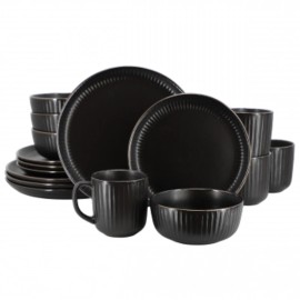 N/A Elama Leo 16 Piece Stoneware Dinnerware Set In Black