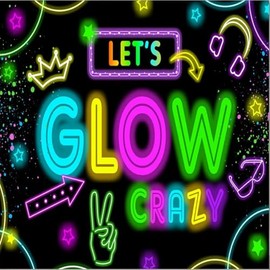 Wollmix Neon Glow Party Decorations Supplies Backdrop 10x10ft Glow in The Dark Let’s Glow Banner Photography Background Birthday Sleppover Graffiti Splash Paint Black Light Kids Photo Booth
