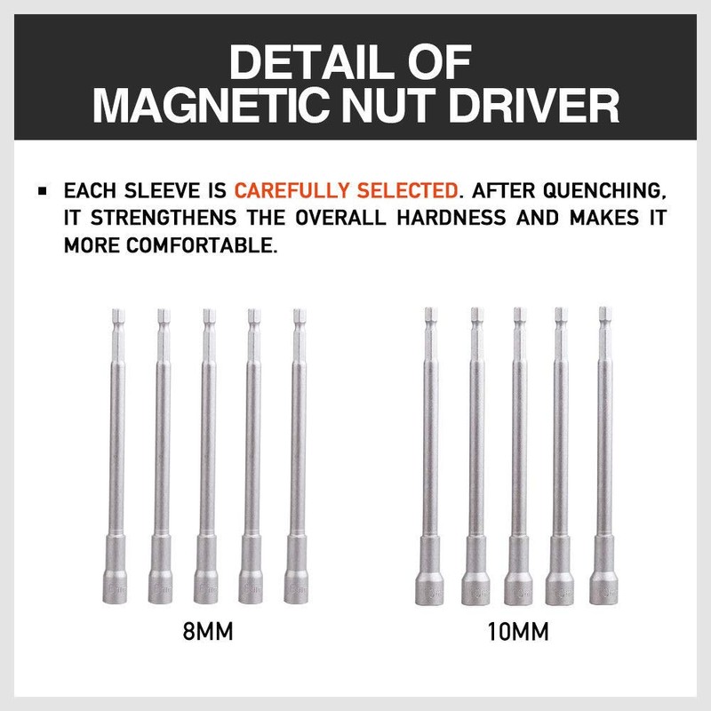 5x 8mm / 10mm Magnetic Power Nut Setter Driver Bit