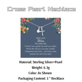 GAUEIOUR Sterling Silver Cross Necklace for Girls,Pearl Cross Fashion Jewelry Item, Religious Pearl Jewelry, First Communion, Baptist Gift,Easter Confirmation Gifts for Godchild