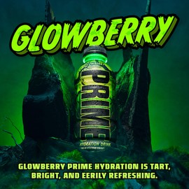 PRIME Hydration GLOWBERRY, Sports Drinks, Electrolyte Enhanced for Ultimate Hydration, 250mg BCAAs, B Vitamins, Antioxidants, Low Sugar, 16.9 Fl Oz, 12 Pack
