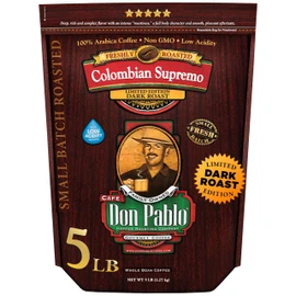 Don Pablo Colombian Supremo - Limited Edition Dark Roast Gourmet Coffee, 100% Arabica Whole Bean, Non-GMO, Low Acidity, 5 Pound (5 lb) Bag