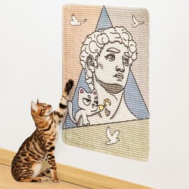 NATUAY Sisal Cat Scratcher, Self-Adhesive Artistic Cats Scratching Pad for Wall Couch, Furniture Protector with Twist Pins (David and Cat, 23.6"x15.8")