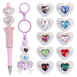 AUEAR, 10 Pack Rhinestone Heart Shaped Beads for Beadable Pens Spacer DIY Jewelry Keychain Making