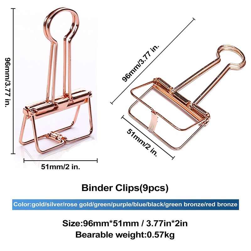 9pcs 51mm Skeleton Binder Clips Large, Hollow Metal Clips Metal