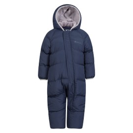 Mountain Warehouse Frosty Kids Junior Padded Snowsuit - Puffer Jacket with Central Zip, Hand & Foot Cuffs, Fleece Lined - Autumn Winter Travelling & Outdoors Navy Kids Size 3-4 Years
