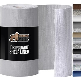 GORILLA GRIP DripGuard Shelf Liner, Non-Adhesive Drawer and Kitchen Cabinet Protector, 20x240 In, Strong Grip Slip Resistant Underside, Smooth Surface Liners for Cabinets, Bathroom Closets, Light Gray