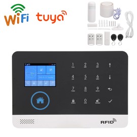 Kit de de alarma de seguridad WiFi, 2.4in WIFI+GSM Alarm Systerm Detector antirrobo inalámbrico Host de vigilancia inteligente Detector de infrarrojos Sensor de puerta(US)