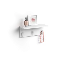 Mobili Fiver, Wall coat hanger, Rachele, 15.74 in, Matt White, 15.7" x 5.9" x 6.6 ", Laminate-finished/Aluminium, Coat Rack for Bathroom, Bedroom, Entrance, Italian Furniture